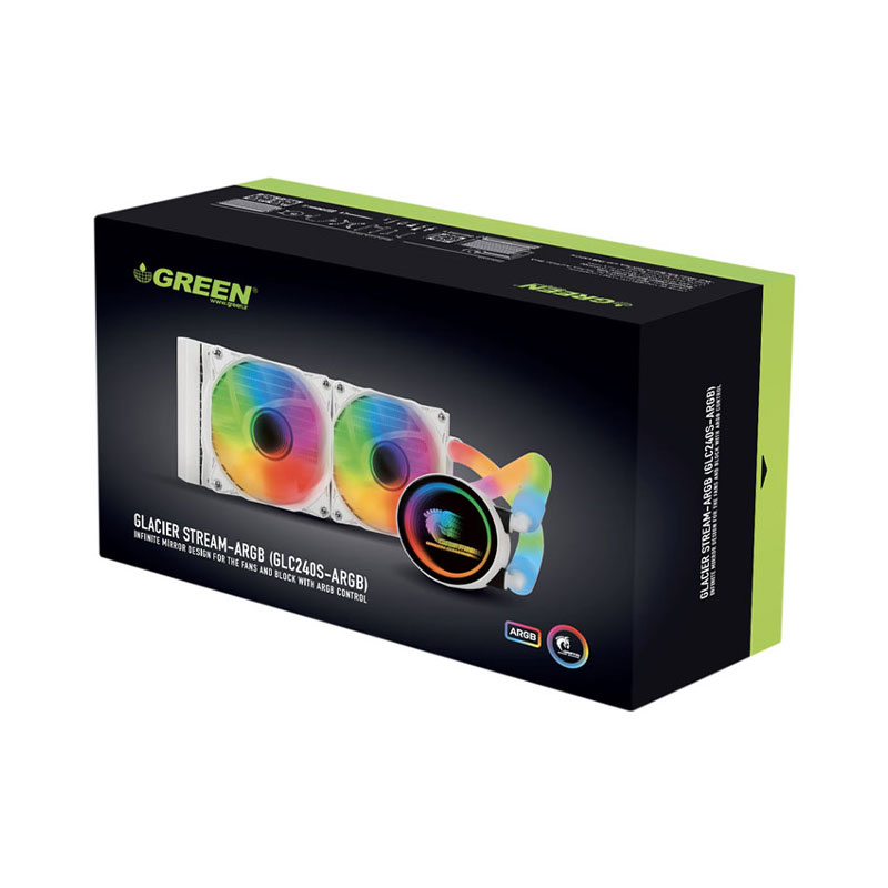 خنک کننده آبی پردازنده گرین مدل GREEN GLACIER STREAM GLC240S ARGB White