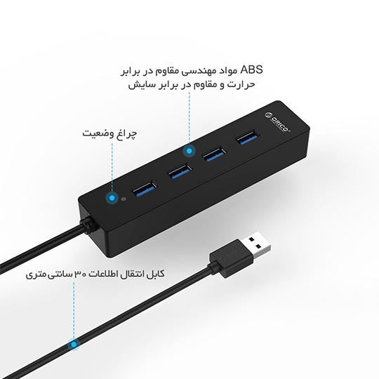 هاب ۴ پورت USB3.0 اوریکو مدل ORICO W8PH4-U3-BK نیکان پاسارگاد - Image 4