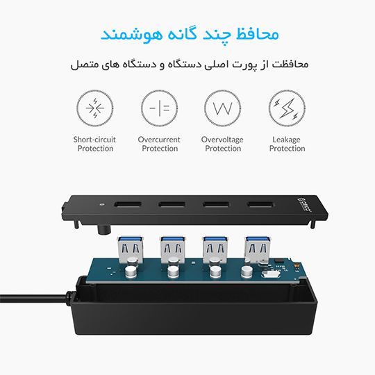 هاب ۴ پورت USB3.0 اوریکو مدل ORICO W8PH4-U3-BK نیکان پاسارگاد - Image 6