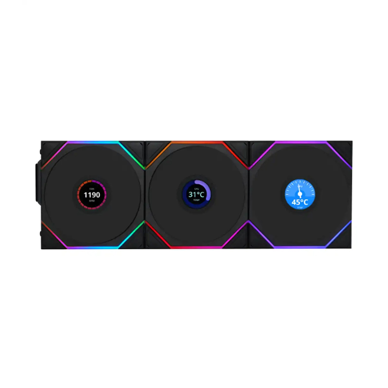 پک 3 تایی فن کیس لیان لی مدل LIAN LI UNI FAN TL 120 LCD Wireless Reverse Blade